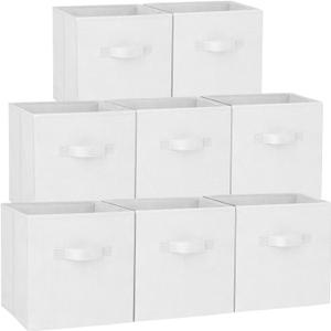 Criusia Storage Cubes - 11 Inch Heavy Duty Fabric Storage Bins for Shelves Closet Cube Organizer - 8 Pack Collapsible Cube Storage Bins Baskets for Clothes Blankets Toys - Nursery Organization (White)