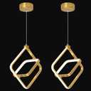 Modern LED Chandelier Gold Rectangular Pendant Light Fixtures 4000K 20W Dimmable Height Adjustable Pendant Lighting for Dining Room Kitchen Island Bedroom Living Room Foyer2-Pack