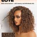 GORGIUS Shaggy Curly Wave Bob Wig Glueless Ready To Go Hd Lace Front Wigs for Women Highlight Brown Fiber Blend Human Hair 200% Density Pre Plucked Pre Cut Side Part 12 Inch