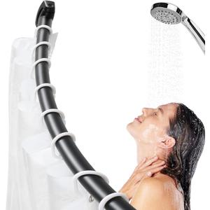 Black Curved Shower Curtain Rod,48-72 Inch Adjustable Shower Rods For Bathroom Stainless Steel Rustproof Tension Shower Curtain Rod For Windows Need To Dirll