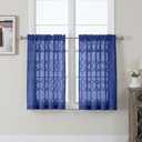 OWENIE Sheer Dusty Blue Curtains 36 Inch Length 2 Panels Set, Short Tier Curtains for Small Window, Light Filtering Geometric Jacquard Textured Semi Sheer Curtains for Kitchen Bathroom, 42x36 inch