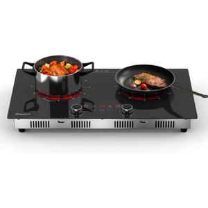 2 Burner Electric Cooktop 110V - 24 Inch Ceramic Stove Top Countertop & Built-in, 2000W Two Burner Radiant Electric Cook Top with LCD Touch & Knob Control, Timer, Safety Lock, 120V Plug in