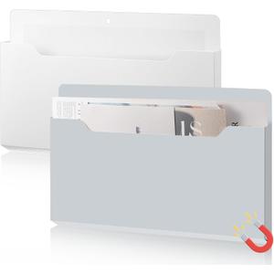 Feifeiya 2 Pcs Magnetic File Folder Wall Hanging Holder Large Pocket Paper Magazine Mail Organizer for Refrigerator Classroom Locker Whiteboard(Horizontal,White Grey,13.8 x 8.3 Inches)