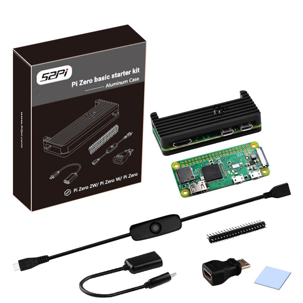 GeeekPi Zero W Kit for Raspberry Pi Zero W Board, with Pi Zero W Aluminum Case, Copper Heatsink, 20Pin Header, Micro USB to OTG Adapter, Switch Cable and HDMI Adapter