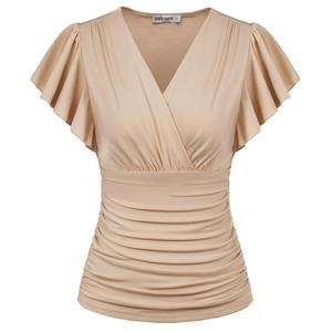 GRACE KARIN 2025 Womens Tops Summer Wrap Blouse V Neck Ruffle Sleeve Dressy Casual Top Ruched Trendy Clothes