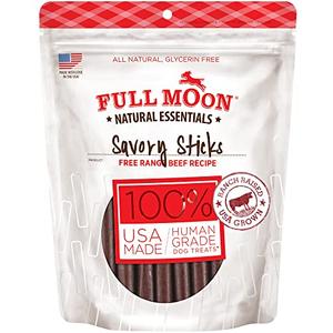 Full Moon All Natural Human Grade Dog Treats, Essential Beef Savory Sticks, 22 Ounce, 1.375 Pound (Pack of 1) Best By 06/11/2027