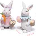 Hodao Easter Bunny Figurines Set, Spring Rabbit Decor with Easter Eggs Basket, Floral Wreath Bunny Statues, Tabletop Home Decoration for Living Room, Entryway