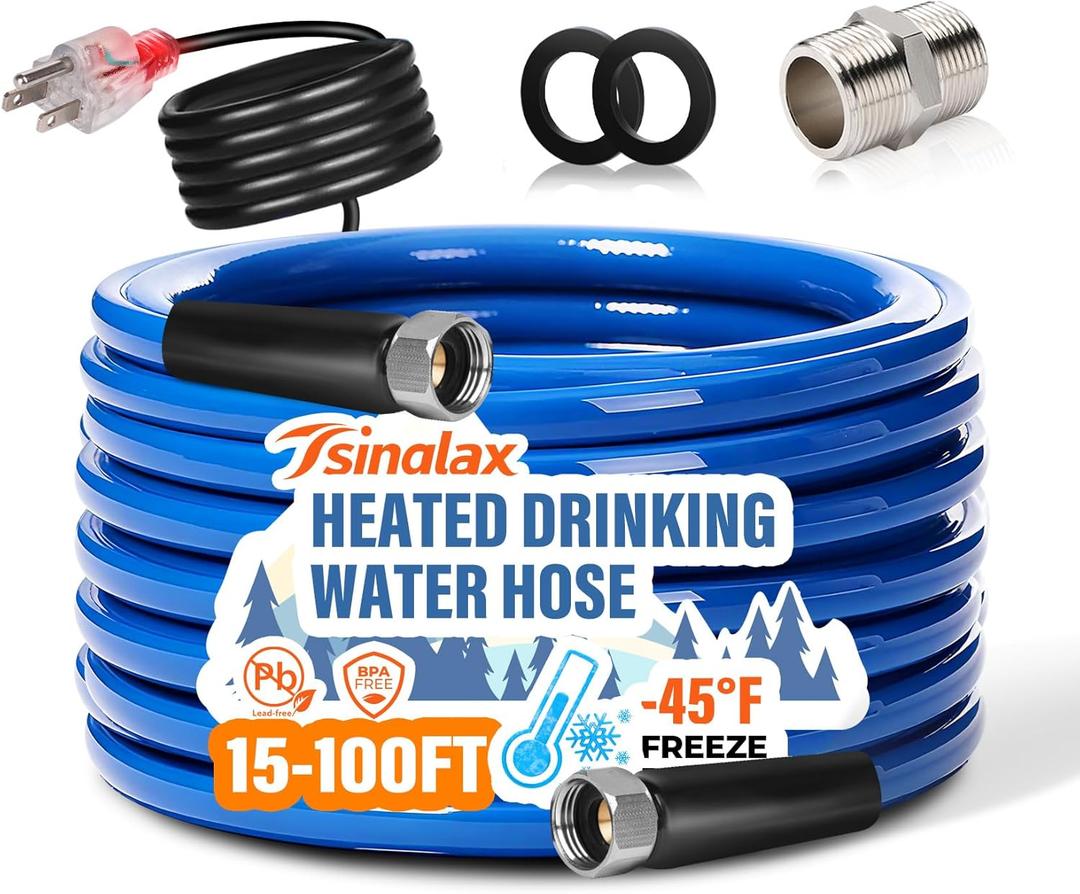 30FT,15FT, Heated Water Hose for RV,-45 ℉ Anti-freezing Heated Hose，Electrically Heated Hoses of Rv Accessories for Camping/Garden/Farm/Henhouse/Stble（30FT）