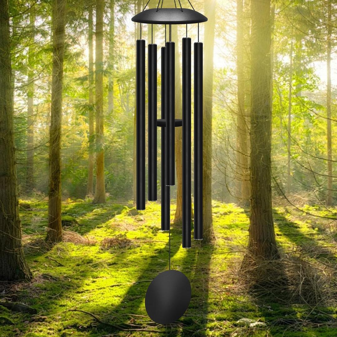 45" Large Wind Chimes for Outside, 6 Thick and Bold Aluminum Tubes Tuned Relaxing Melody Wind Chime Deep Tone, Big Wind Chimes for Garden Patio Decor, Great Gift Idea for Mother's Day (Black)