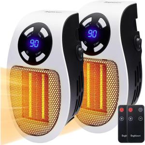 Brightown Wall Plug In Heater 450W, Portable Outlet Heater with Remote, Clear LED Display, Small Wall Heaters for Indoor Use with Adjustable Thermostat and 12H Timer for Bathroom Room Office, 2 Pack