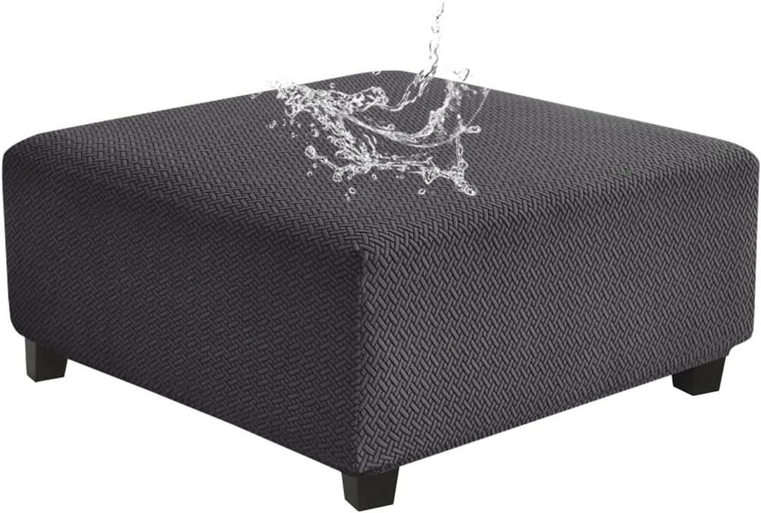 Levoberg Waterproof Square Ottoman Cover Large Square Folding Storage Ottoman Bench Slipcovers Footrest Stool Covers Oversized Ottoman Coffee Table Covers Cube with Elastic Bottom L Dark Gray