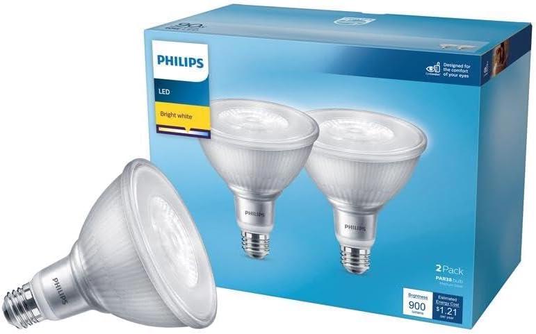 PHILIPS PAR 38 E26 (Medium) LED Floodlight Bulb Bright White 90 Watt Equivalence 2 pk