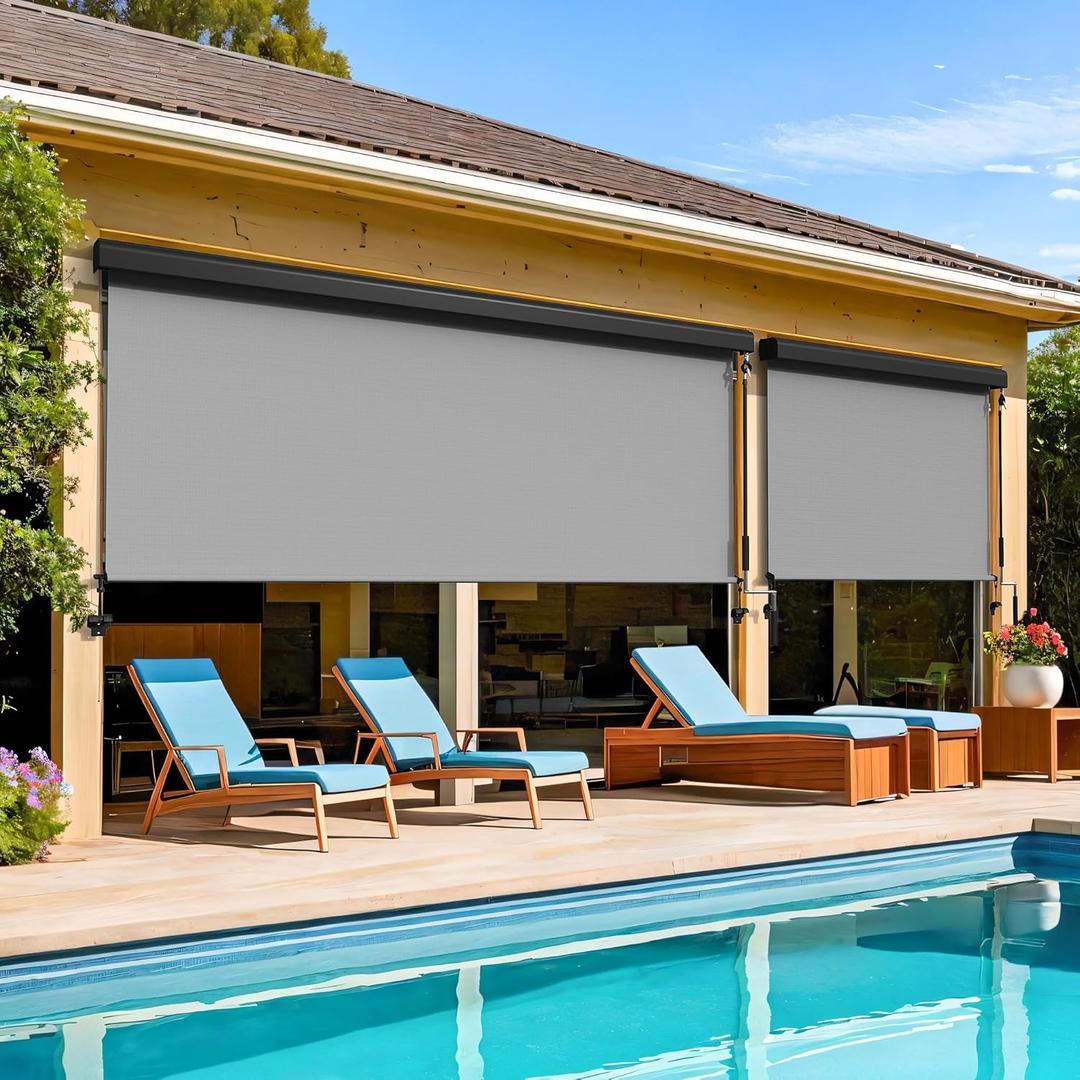 Wisteria Lane Outdoor Roller Shade (10'W X 8'H)420GSM New Material with 95% UV Protection,Cordless Aluminum Outdoor Blinds with Crank Handle and Valance,Patio Shade for Shading,Privacy Protection,Gray