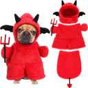 Halloween Dog Costume Devil Plush Hoodie, Funny Pet Puppy Outfit Soft Velvet Dog Clothes Apparel for Halloween Party(Small Size)