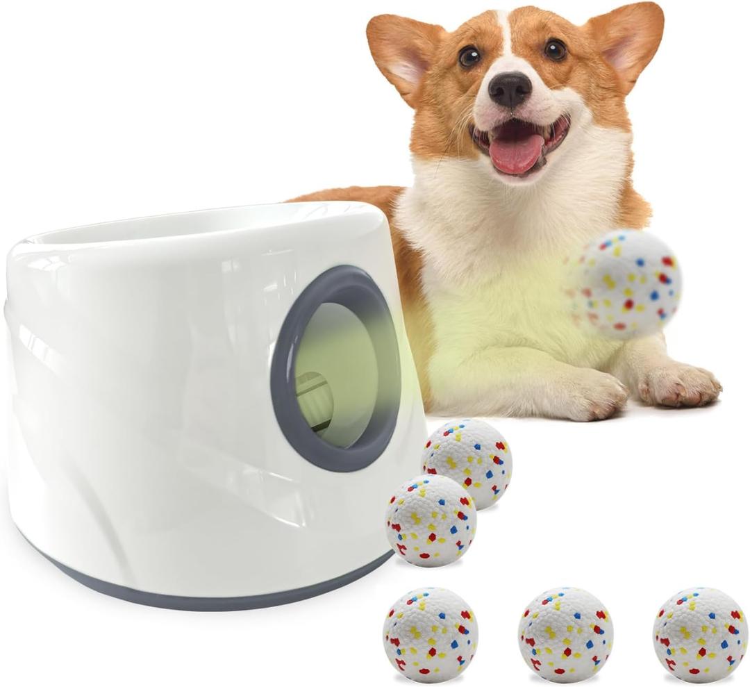 Automatic Ball Launcher for Dogs The Upgraded Ball Thrower Adjustable Distance 20-45ft Including 6 PCS 2.3-inch Sized ETPU Balls, Interactive Dog Toys Suitable for  Dogs