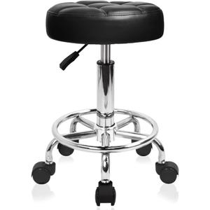 Rolling Chair Stool with Wheels 400lb Capacity Adjustable Height Vanity Stool 3" Memory Foam Seat Quiet Wheels Chair for Salon Tattoo Spa Pedicure Makeup Studio (Black)