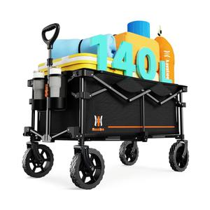 Navatiee 140L Collapsible Folding Wagon, Large Capacity Foldable Wagon with Silent All-Terrain Wheels, Utility Grocery Cart for Camping Shopping Outdoor, Black