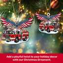 GENANY Firefighter Truck Christmas Ornament, Fire Truck Hanging Ornaments 2025, Wooden Keepsake, Christmas for Men Women, Firefighter Themed Tree Decoration