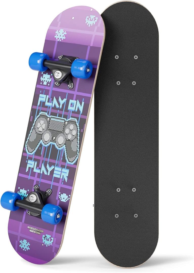 24" Mini Complete Skateboard | Maple Wood | ABEC 7 Bearings | Double Kick Concave Deck | Kids Skateboard, Ideal Kids Cruiser Skateboard Ages 5-8 (Play on Player)