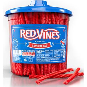 Red Vines Licorice Candy Original Red Flavor Soft Chewy Candy Twists, Red Licorice 3.5 Lb Jar (EXP 01/20/27)