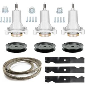 54" Deck 18792 Spindle Rebuild Kit for Craftsman/for Husqvarna YTH2454 LGT2654 LGT2554,Include 3 Spindles 187292 192870, 3 Pulleys 129861, 3 Blades 187256, 1 147 1/2" Deck Belt 196103