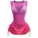 RoseSeek Women's Sheer Mesh Cover Up Dress Bodycon Side Drawstring Mini Dress Bikini Cover Ups Hot Pink Medium (M)
