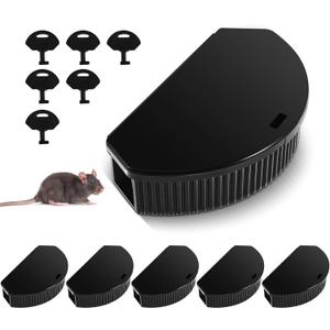 Qualirey 6 Pcs Mouse Station with Keys, Mice Bait Stations Waterproof Indoor Outdoor Traps Boxes, Bait Not Included, Suitable for Small (Black)