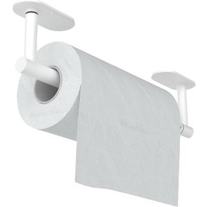 White Paper Towel Holder Under Cabinet, Self Adhesive or Wall Mounted SUS304 Stainless Steel Paper Towel Holder for Kitchen, Bathroom, Farmhouse, Barbecue and Laundry (White)