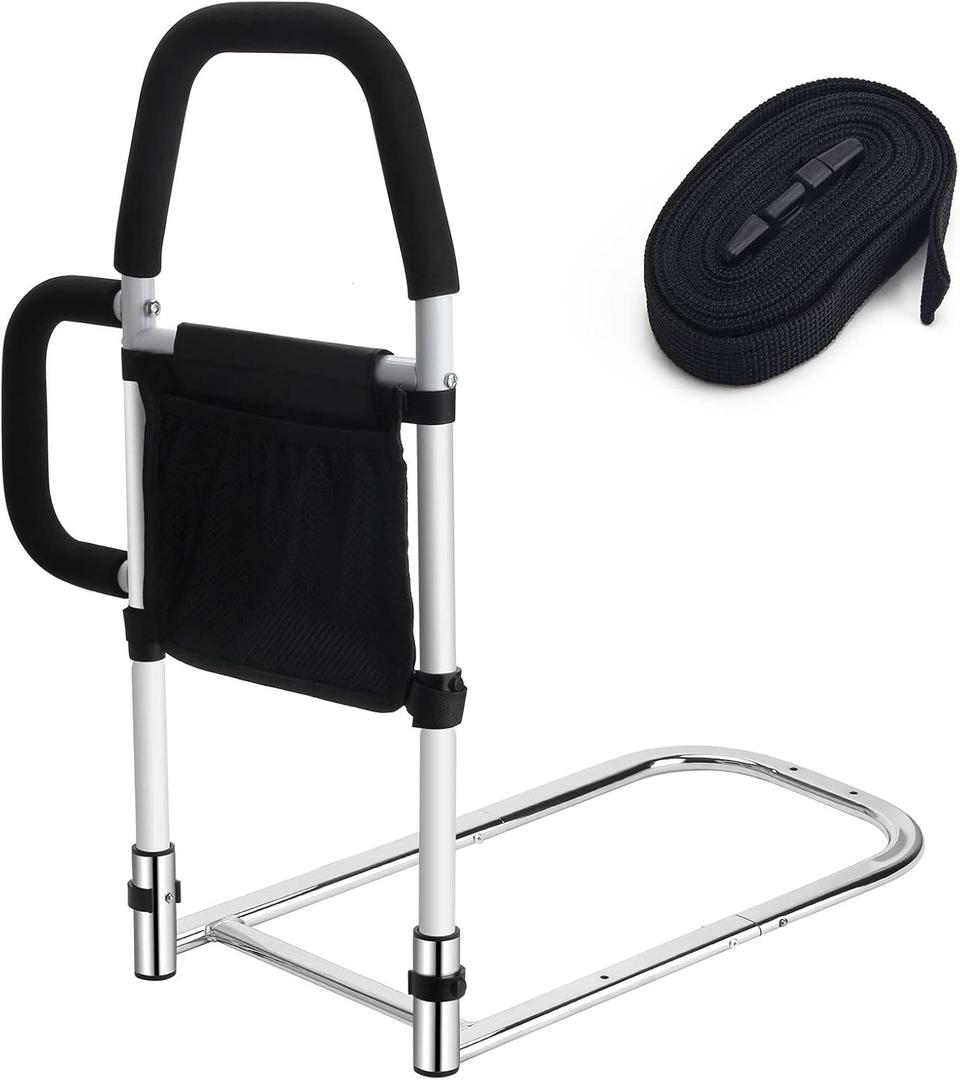 Bed Rails for Elderly Adults, Bed Assist Rails for Seniors with 2 Grab Bars & Storage Pocket & Fall Prevention Guard, Fits King, Queen, Full, Twin Bed, Support Up to 300lbs