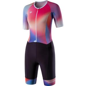MY KILOMETRE Women's Triathlon Suit, Sleeveless Trisuit with Chamois, 2 Rear Pockets, UPF 50+ (Pink, S)