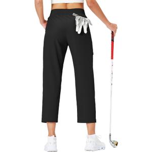 Ksmien Women's Golf Pants Lightweight High Waisted 7/ 8 Ankle Pant with 4 Pockets for Athletic Lounge Travel Work Black (XL)