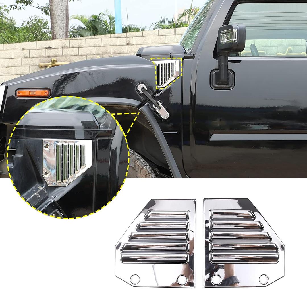 2PCS Car Side Vent Cover Hood Intake Bezel Trim Molding Compatible with 2003-2009 Hummer H2,Side Scoop Hood Cover Car Exterior Accessories (Silver)