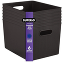 Superio Decorative Plastic Open Home Storage Bins Organizer Baskets, X-Large Brown (6 Pack) Container Boxes for Organizing Closet Shelves Drawer Shelf - Ribbed Collection 22 Liter/23 Quart