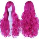 IMISSU 80cm Long Curly Natural Hair Cosplay Wig with Bangs Colorful Halloween Costume Party Wigs for Women (Rose)