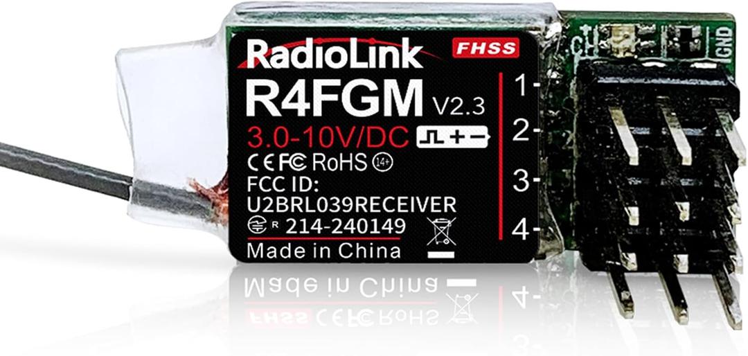 Radiolink R4FGM V2.3 4 Channels Tiny RC Gyro Receiver for Mini RC Cars 1/28 and Boats, 3-10V High Voltage Servo Support, Long Control Distance for Radio RC8X RC4GS V3/RC6GS V3/T8S/T8FB