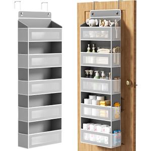 Over The Door Organizer, Over the Door Storage with 5 Large 10 Side Pockets, Hanging Door Organizer 44 lb Load Behind Door Storage, Hanging Shelf for Closet Wall Bedroom Bathroom Nursery, 5-Tier Grey