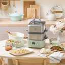 BUYDEEM G67US-A503 Electric Food Steamer for Cooking, 2 Tire Stainless Steel Steamer with Manual Mode, 1500W, 14 Quart, Green