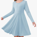 Haloumoning Girls Long Sleeve Skater Dress Kids Casual Crewneck A-Line Flowy Fall Dresses (Size 120 )