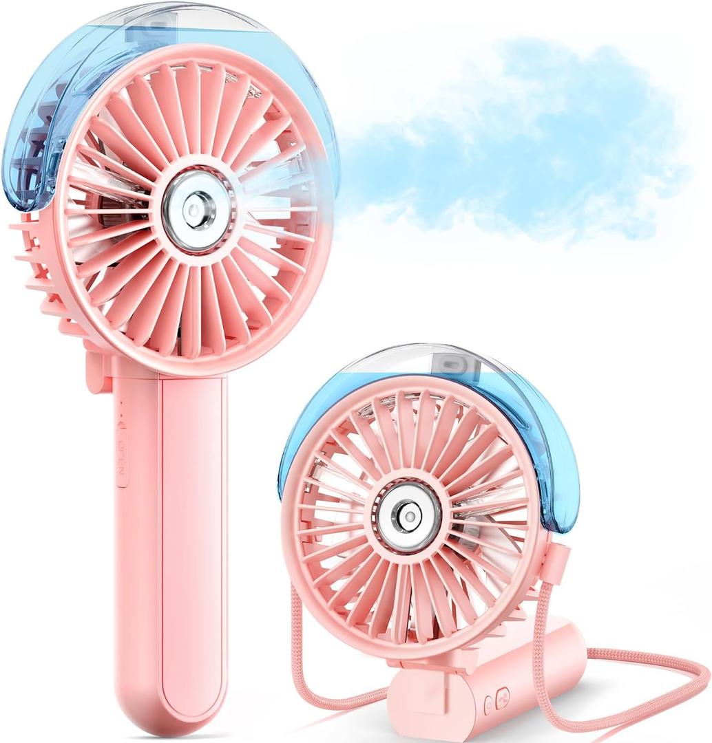 SWEETFULL Misting Fan Portable - 180 Foldable Handheld Personal Fan with Mist Spray, 3 Speeds, 30ml Water Tank, USB Rechargeable for Travel, Outdoors, Makeup, Camping, Home, and Office Use