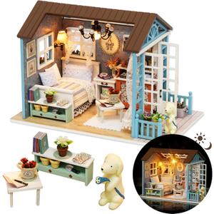 DIY Miniature House Kit, DIY Dollhouse Kit for Adults to Build, Mini House Kit with LED, Mayberry Street Miniatures, Ideal Gifts for Birthday,Valentine Christmas(Forest Times)
