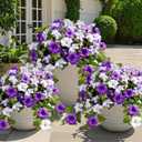 Waipfaru Artificial Flowers for Outdoors, 2Pcs Artificial Petunias UV Resistant Realistic Silk Petunias Fake Flowers for Indoor Outdoor Planters Home Garden Yard Porch Balcony Window Decor, Purple