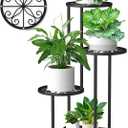 4 Tier Plant Stand Indoor Outdoor, Metal Flower Shelf Display Holder, Multiple Plants Corner Tall Flower Holders for Patio Balcony Porch Garden Living Room (Black)