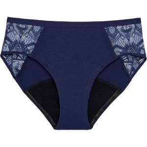 Thinx Ultra-Soft Period Underwear, Brief-Style Leakproof Underwear for Women, Holds Up to 12 Regular Tampons*, FSA HSA Approved Period Panties, Reusable, Comfortable, & Flexible, Blue with Lace, XL