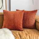 UGASA Fall Super Soft Decor Striped Corduroy Large Throw Pillow Covers Sham Cushion Case Living Room, 2 Packs, 24" x 24" (61cm), Burnt Brick