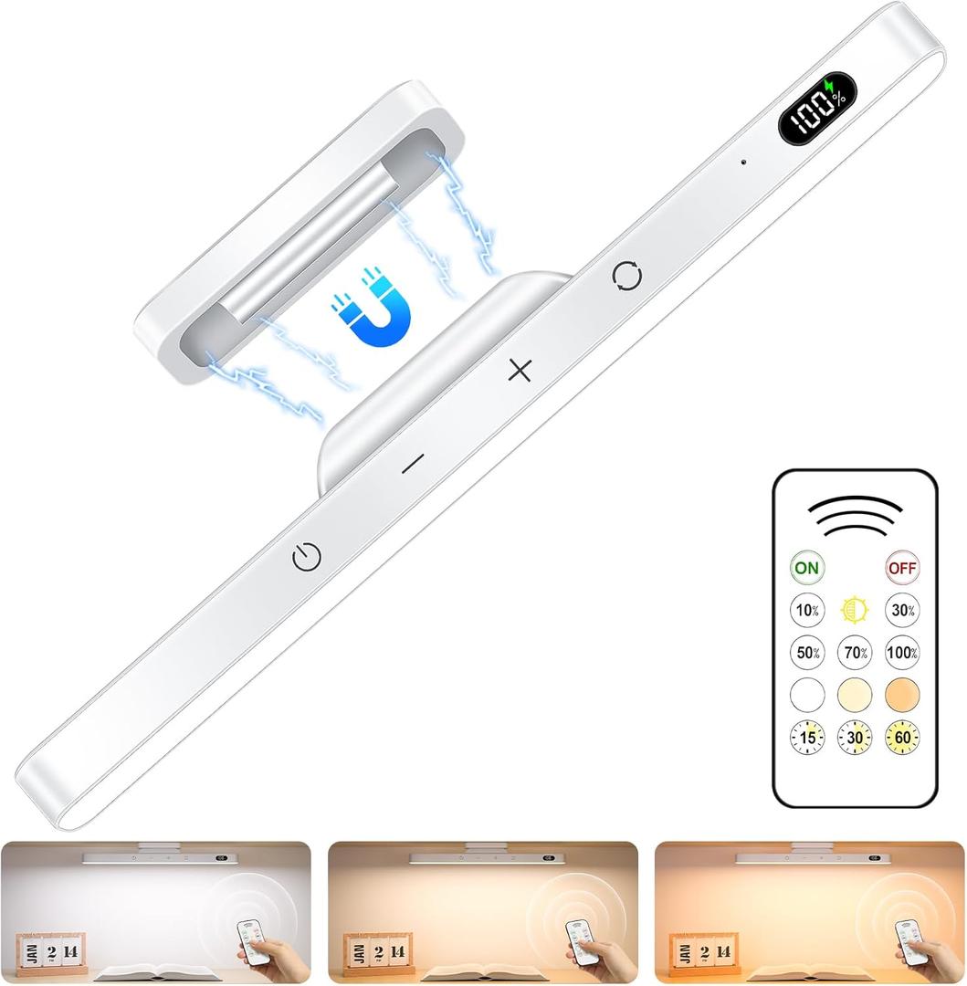 Ferswe 3W Rechargeable Light Bar with Remote Control, 3 Color Adjustable Mirror Lights, 2000mAh Battery Makeup, Touch for Cabinets, Magnetic Stick On for Closet, Kitchen