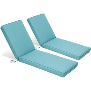 Aoodor 72" x 21" Patio Chaise Lounger Cushions, Fade-Resistant and Water-Resistant Olefin Fabric Slipcovers with Sponge Foam, Set of 2, Teal