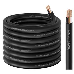 XMK NM-B 6/ 3 Wire with Ground, 75ft 6 Gauge NMB Wire Copper 6AWG 3 Conductor