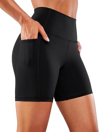 CRZ YOGA Women's Naked Feeling Biker Shorts with Pockets 6'' - High Waisted Yoga Gym Workout Spandex, S(4-8)