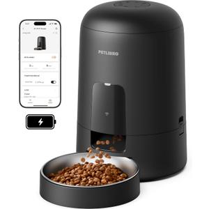 PETLIBRO Automatic Cat Feeder, Wi-Fi Rechargeable Cats Food Dispenser Battery-Operated with 30-Day Life, AIR 2.4G Wi-Fi Timed Pet Feeder for Cats & Dogs, 2L Auto Cat Feeder, Black