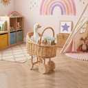 Wicker Carriage,Woven Rattan Stroller Shaped Flower Basket,Natural Willow BranchesUsed for Welcoming Infants, Wedding Parties, Home Decor, Floral Decoration (Not for Infants) (L Wicker Carriage a)